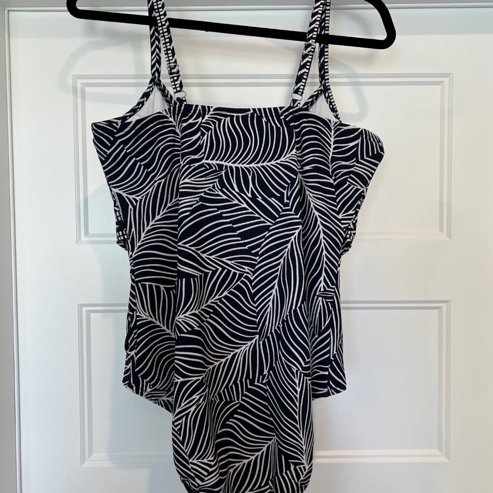 Miraclesuit Siera Lush Lanai Pin-Up One Piece Swimsuit Navy White Silver Size 16 - Picture 8 of 10